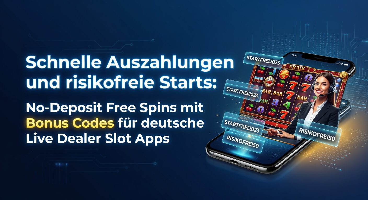 Smartphone mit Live Dealer Slot App und No-Deposit Free Spins Bonus-Code auf dem Bildschirm, symbolisiert risikofreien Einstieg in deutsche Online-Slots